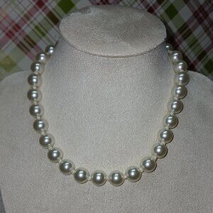 Silver Tone White Faux Pearl Beads Japan Vintage Necklace Costume Jewelry #109